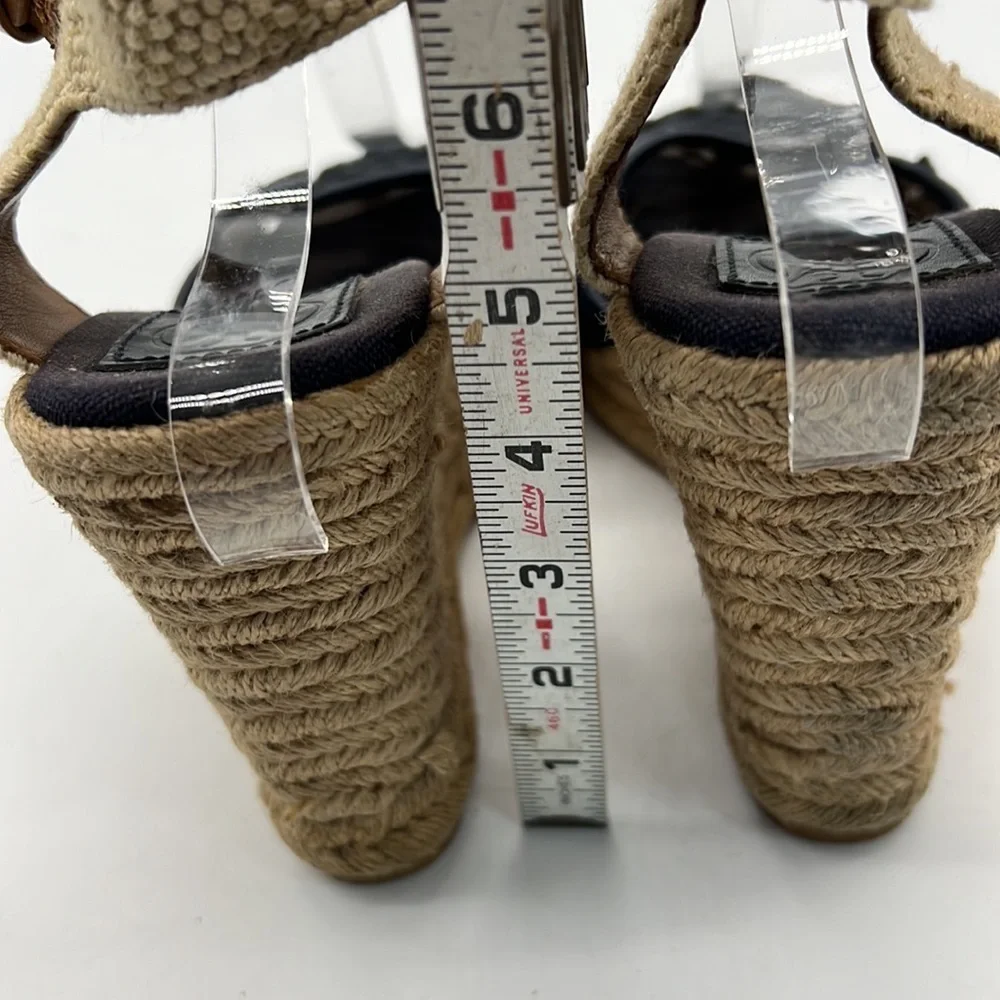 Tory Burch Navy Floral Lace Wedge Espadrilles size 10